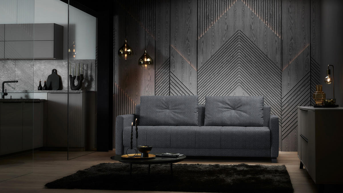 SCHLAFSOFA Flachgewebe Anthrazit haustierfreundlicher Bezug, Armteil rechts, Armteil links, Bettfunktion erhältlich, Schlafen auf Sitzhöhe, Stoffauswahl  - Anthrazit/Schwarz, Konventionell, Textil/Metall (232/77/116cm) - Dieter Knoll