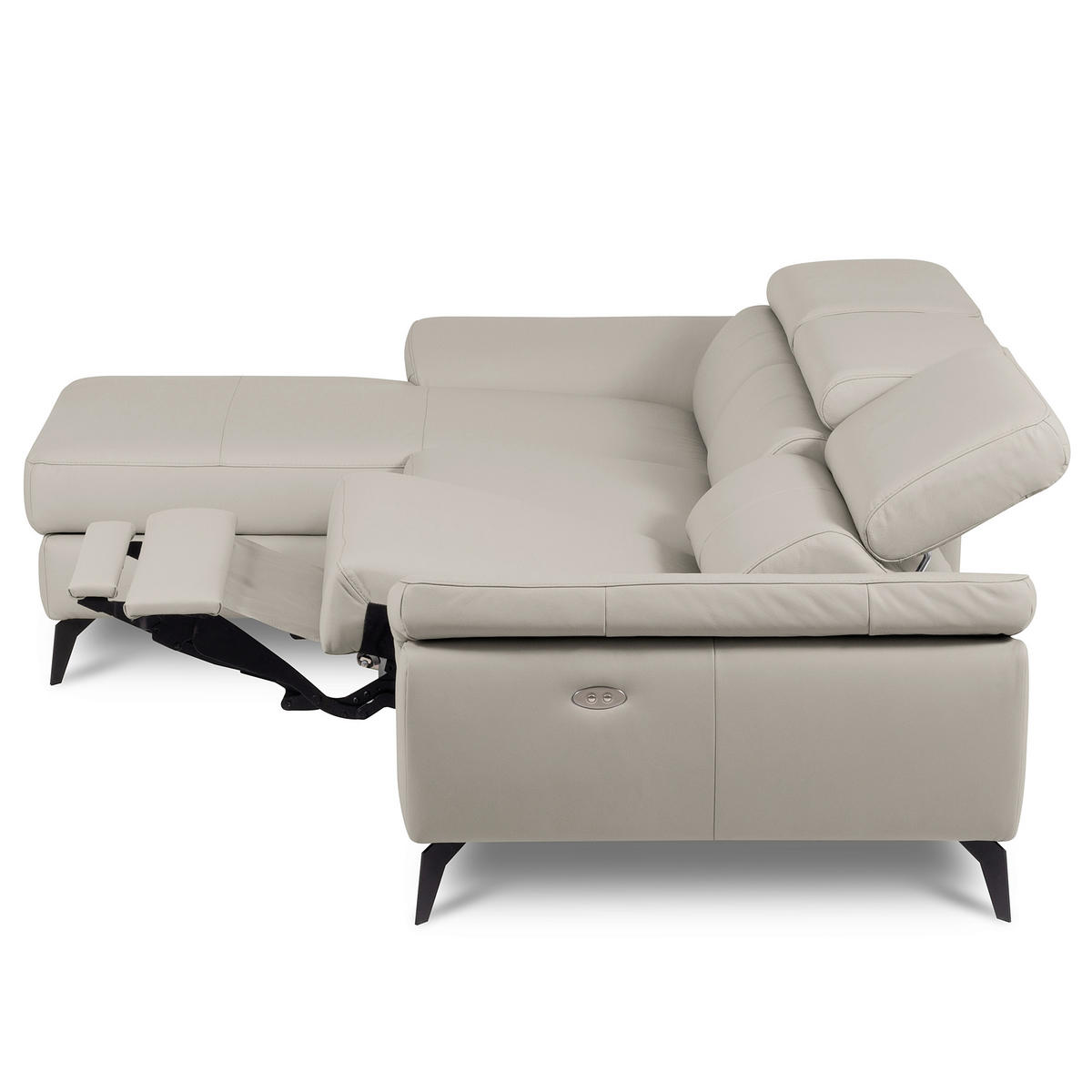 ECKSOFA SONO in Lederlook Echtleder Platinfarben Armteilverstellung, Kopfteilverstellung  179/252 cm  - Platinfarben/Schwarz, Design, Leder/Textil (179/252cm) - Livetastic