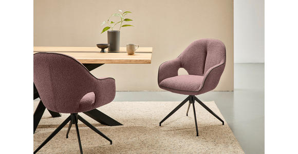 ARMLEHNSTUHL  Sitzfläche 360° drehbar, automatische Rückholfunktion Leinenoptik  - Hellrot/Schwarz, Design, Textil/Metall (62/85/64cm) - Novel