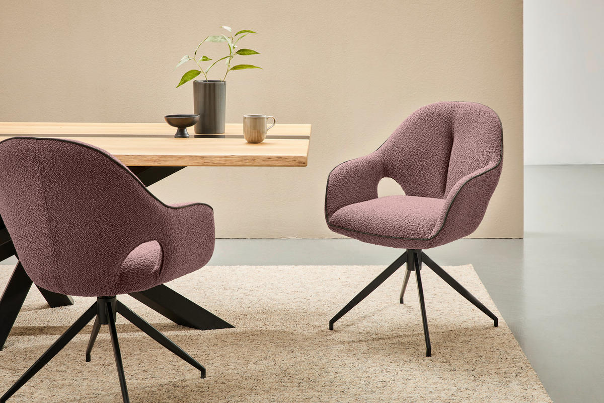 ARMLEHNSTUHL  in Eisen Leinenoptik  - Hellrot/Schwarz, Design, Textil/Metall (62/85/64cm) - Novel