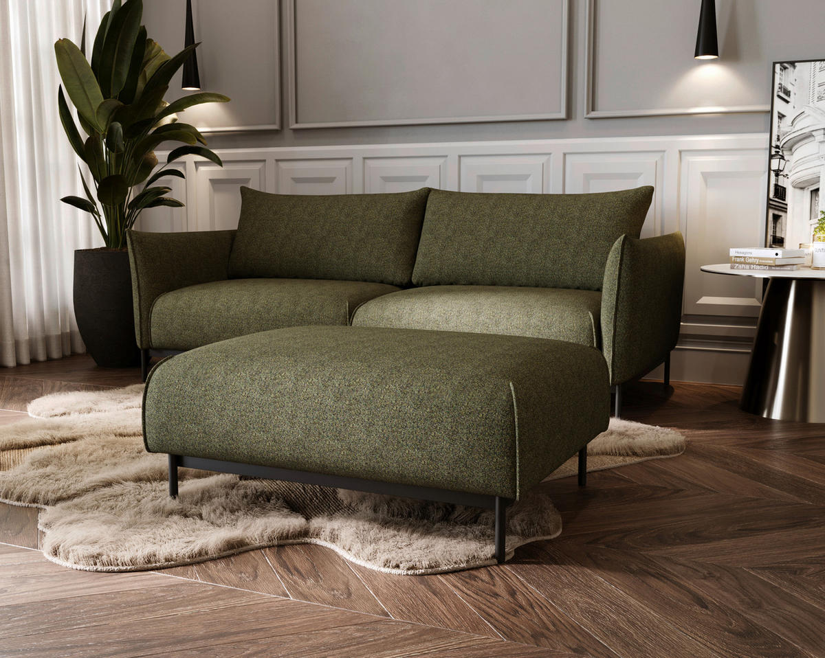 HOCKER Chenille Grün  - Schwarz/Grün, Design, Textil/Metall (100/42/97cm) - Livetastic