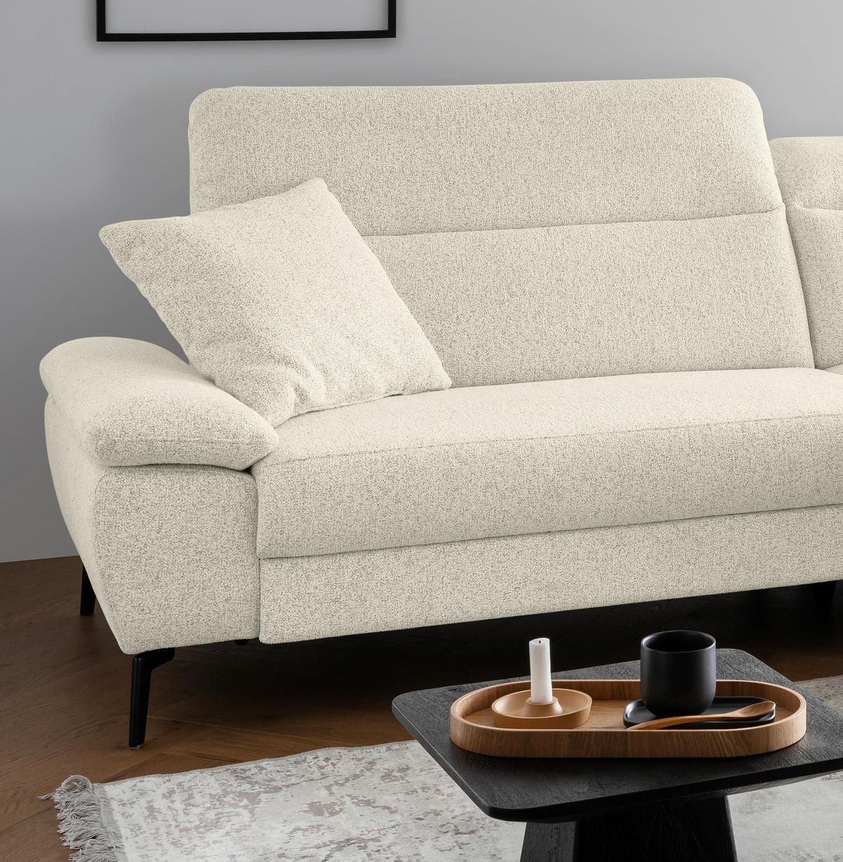 ECKSOFA CANCELLI in Struktur Creme  300/178 cm  - Creme/Schwarz, KONVENTIONELL, Textil/Metall (300/178cm) - Livetastic