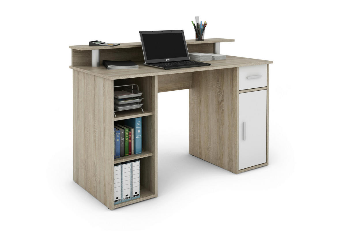 SCHREIBTISCH 120/55/88 cm  in Weiß, Sonoma Eiche  - Silberfarben/Weiß, LIFESTYLE, Holzwerkstoff/Kunststoff (120/55/88cm) - MID.YOU
