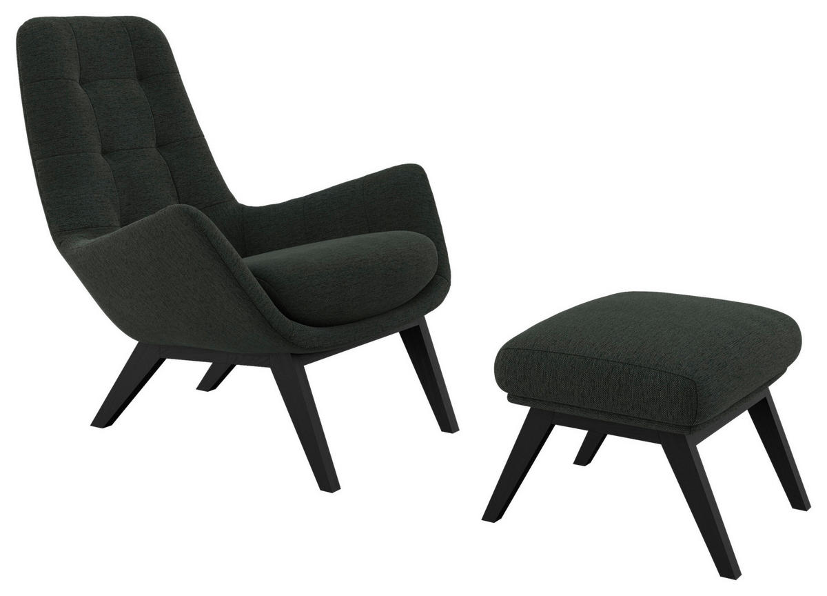 SESSELSET Flachgewebe Hocker    - Waldgrün/Schwarz, Design, Holz/Textil (84/95/96cm) - MID.YOU