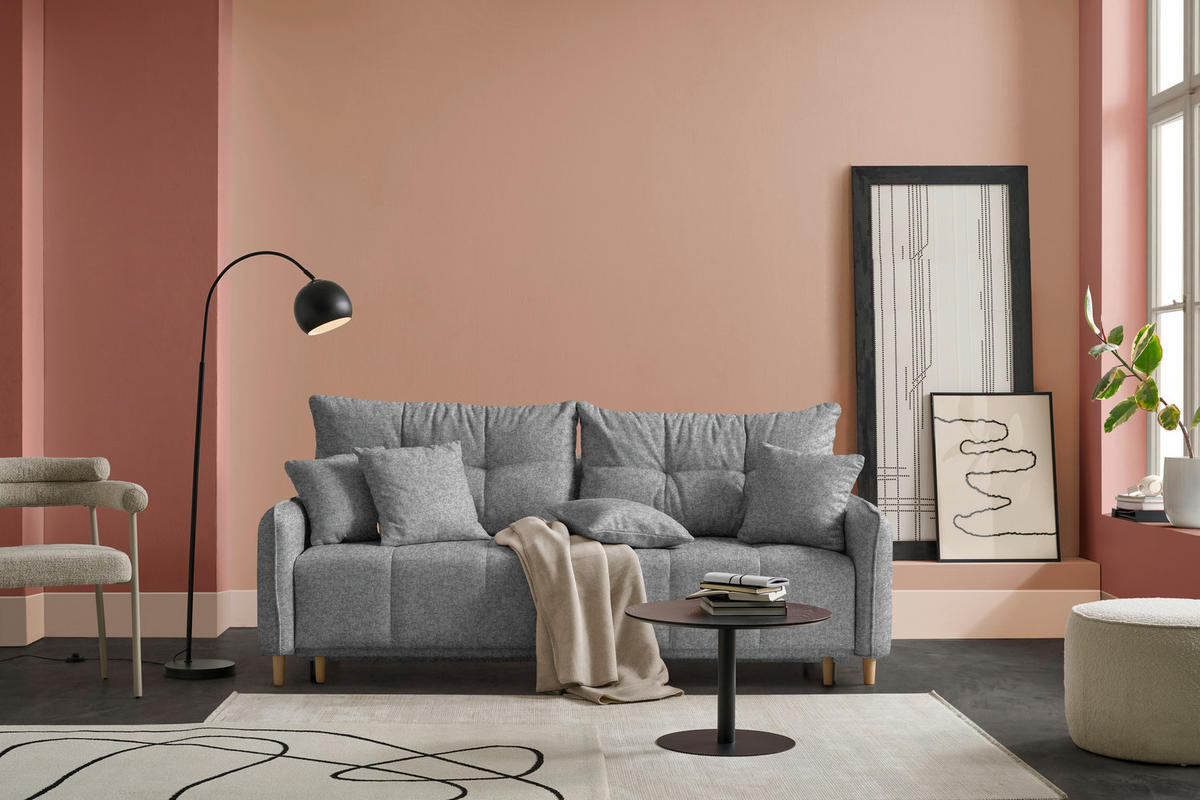 SCHLAFSOFA Chenille Grau  - Buchefarben/Grau, Design, Holz/Textil (217/97/101cm) - Carryhome