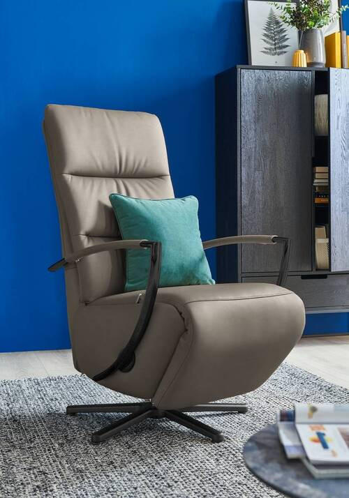 RELAXSESSEL in Leder Graubraun  - Graubraun/Schwarz, Design, Leder/Metall (64/112/80cm) - Cantus