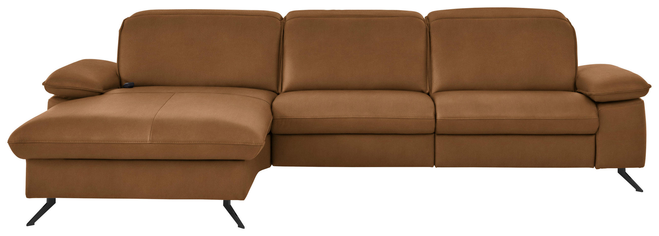 ECKSOFA 169/307 cm Beldomo premium in Echtleder Cognac Kopfteilverstellung  169/307 cm  - Cognac/Schwarz, Design, Leder/Metall (169/307cm) - Beldomo Premium