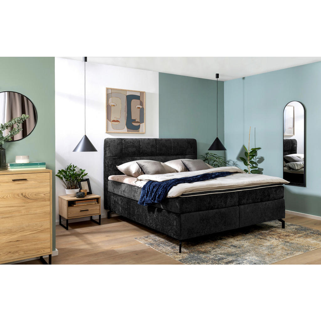 Thumbnail - Esposa Boxspringbett, Schwarz, Textil, H4, Höhe ca. 17 cm, 160x200 cm, Stoffauswahl, Topper durchgehend, Matratze in ver...