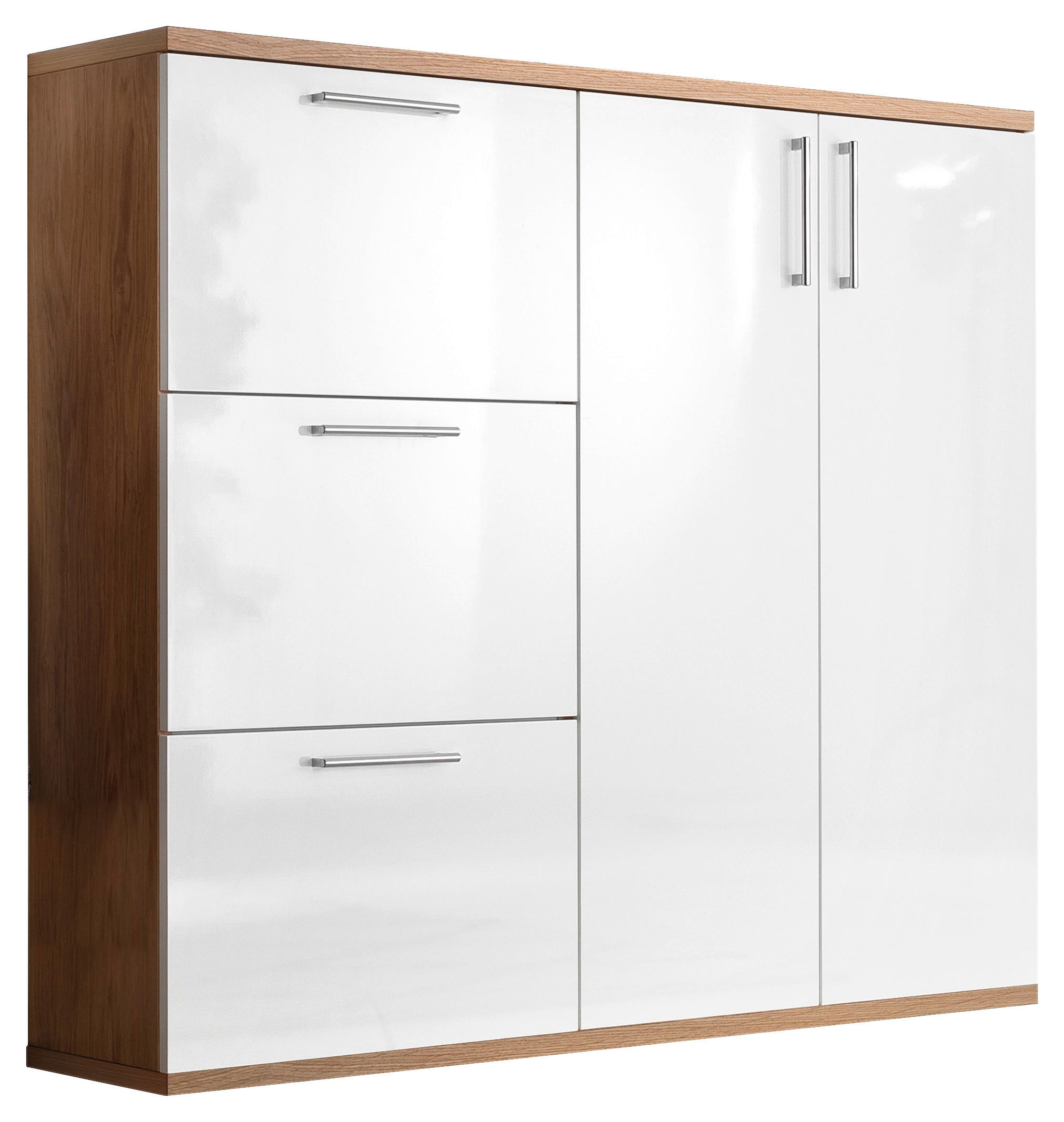 SCHUHSCHRANK Wildeiche furniert Weiß, Eichefarben - Chromfarben/Eichefarben, Design, Holz/Holzwerkstoff (141/129/35cm) - Cassando