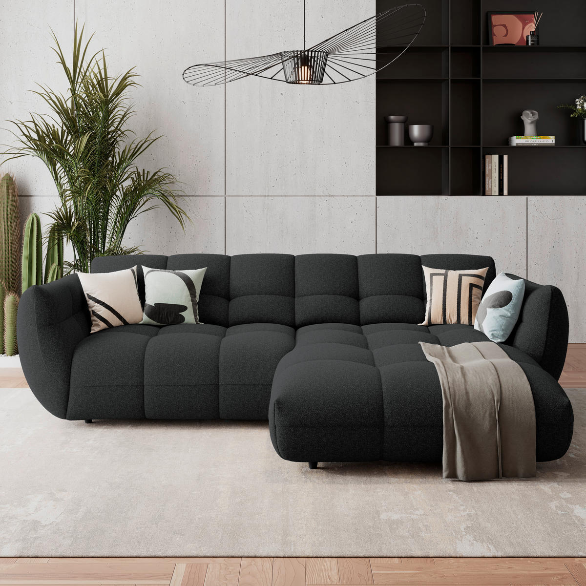 ECKSOFA Chenille Schwarz  - Schwarz, Trend, Kunststoff/Textil (280/178cm) - MID.YOU