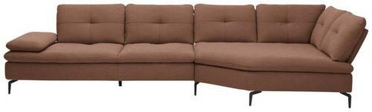 ECKSOFA in Flachgewebe Braun  - Schwarz/Braun, Design, Textil/Metall (344/157cm) - Chilliano