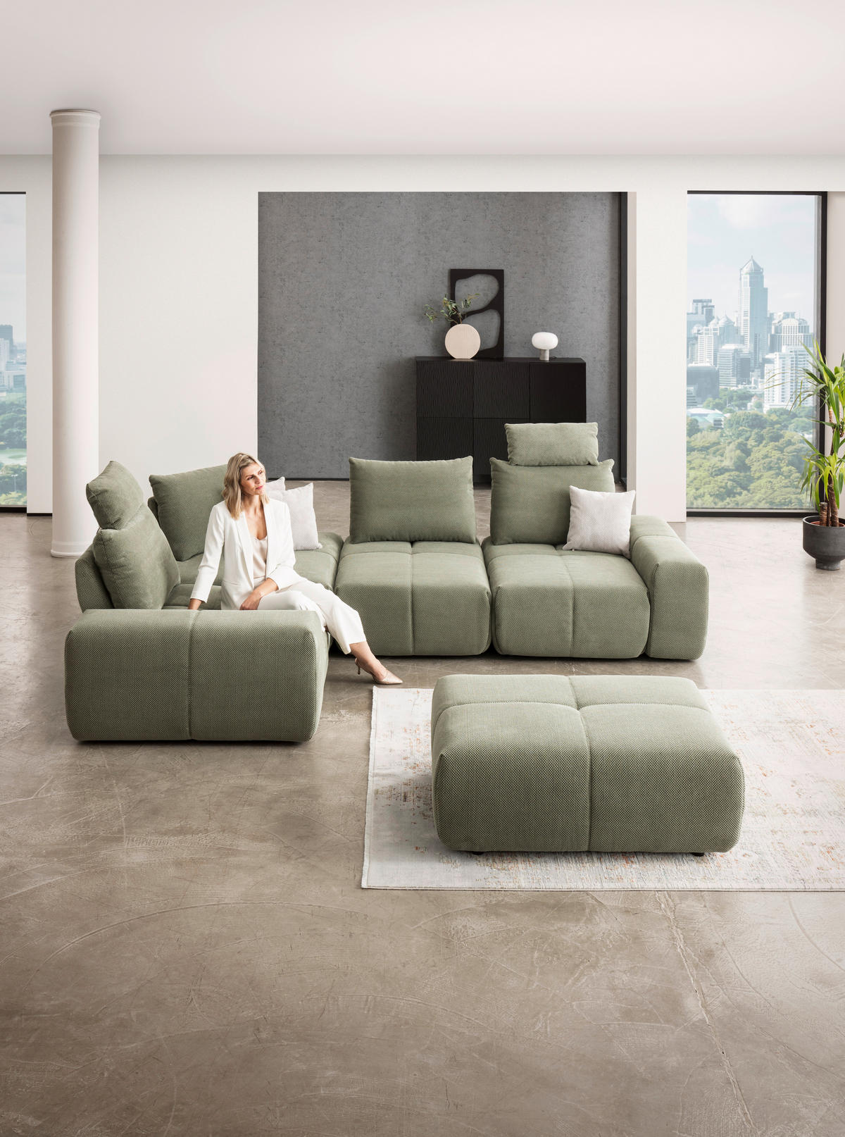 SEDACÍ SOUPRAVA, textil, olivově zelená - černá/olivově zelená, Design, textil/plast (236/94/326cm) - Xora
