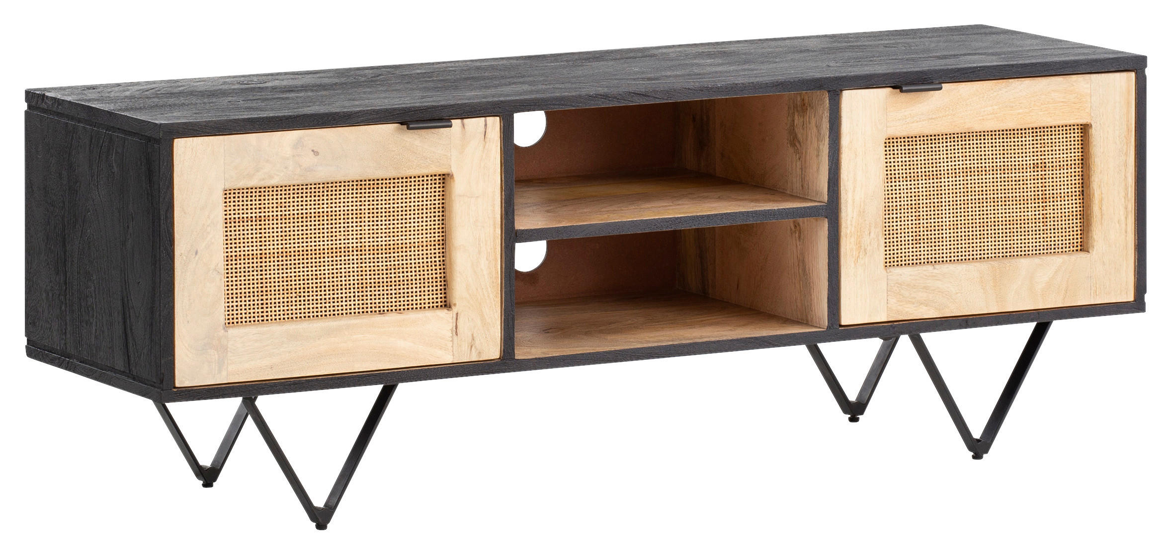 MID.YOU NÍZKA KOMODA, mangové drevo, čierna, svetlohnedá, 120/44/35 cm