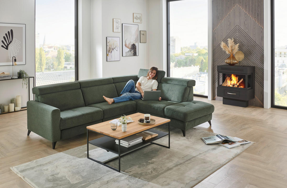 ECKSOFA Beldomo System Dunkelgrün Flachgewebe Kopfteilverstellung  - Dunkelgrün/Schwarz, KONVENTIONELL, Textil/Metall (276/214cm) - Beldomo System