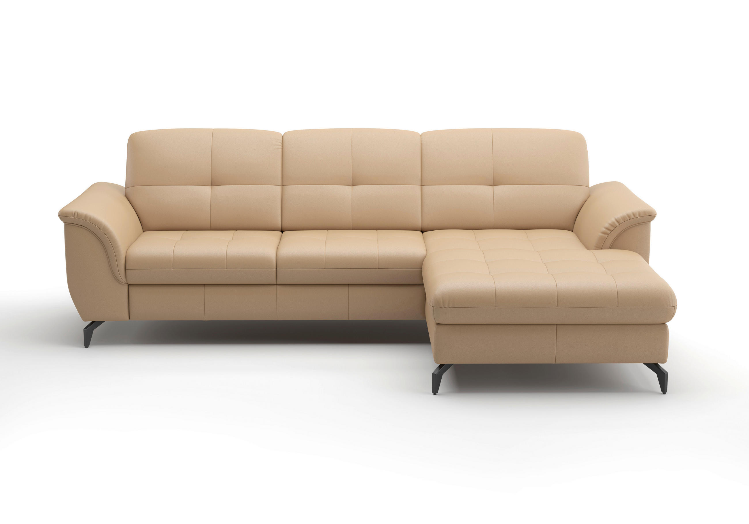 ECKSOFA in Echtleder Cappuccino  262/164 cm  - Schwarz/Cappuccino, MODERN, Leder/Metall (262/164cm) - Sit & More