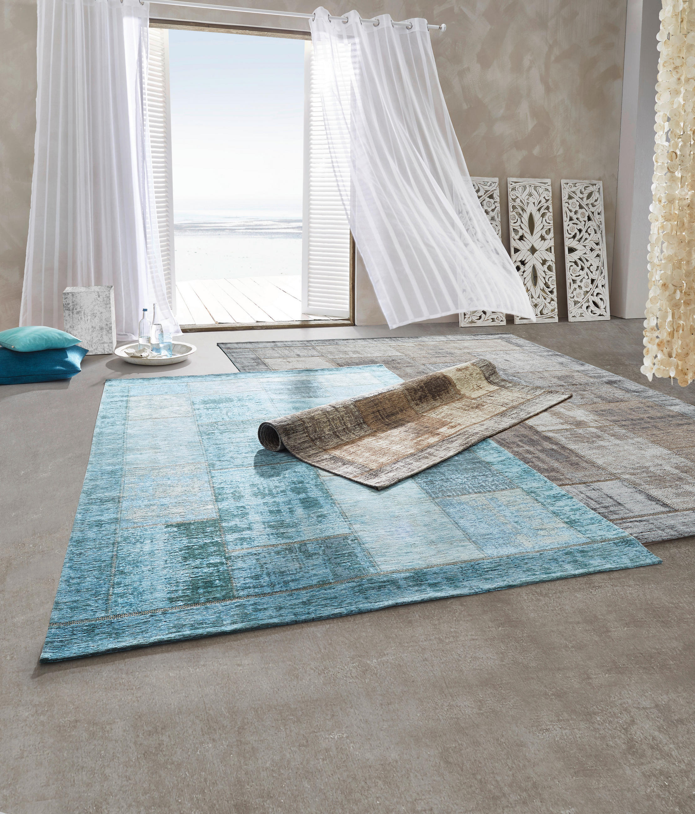 FLACHWEBETEPPICH 200/290 cm Patch Türkis  - Türkis, Trend, Textil (200/290cm) - Novel