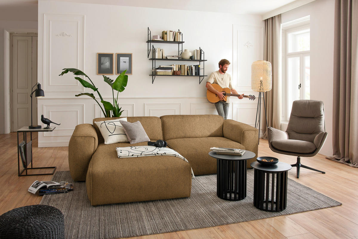 ECKSOFA in Webstoff Senfgelb  171/265 cm  - Senfgelb/Schwarz, Design, Kunststoff/Textil (171/265cm) - home24