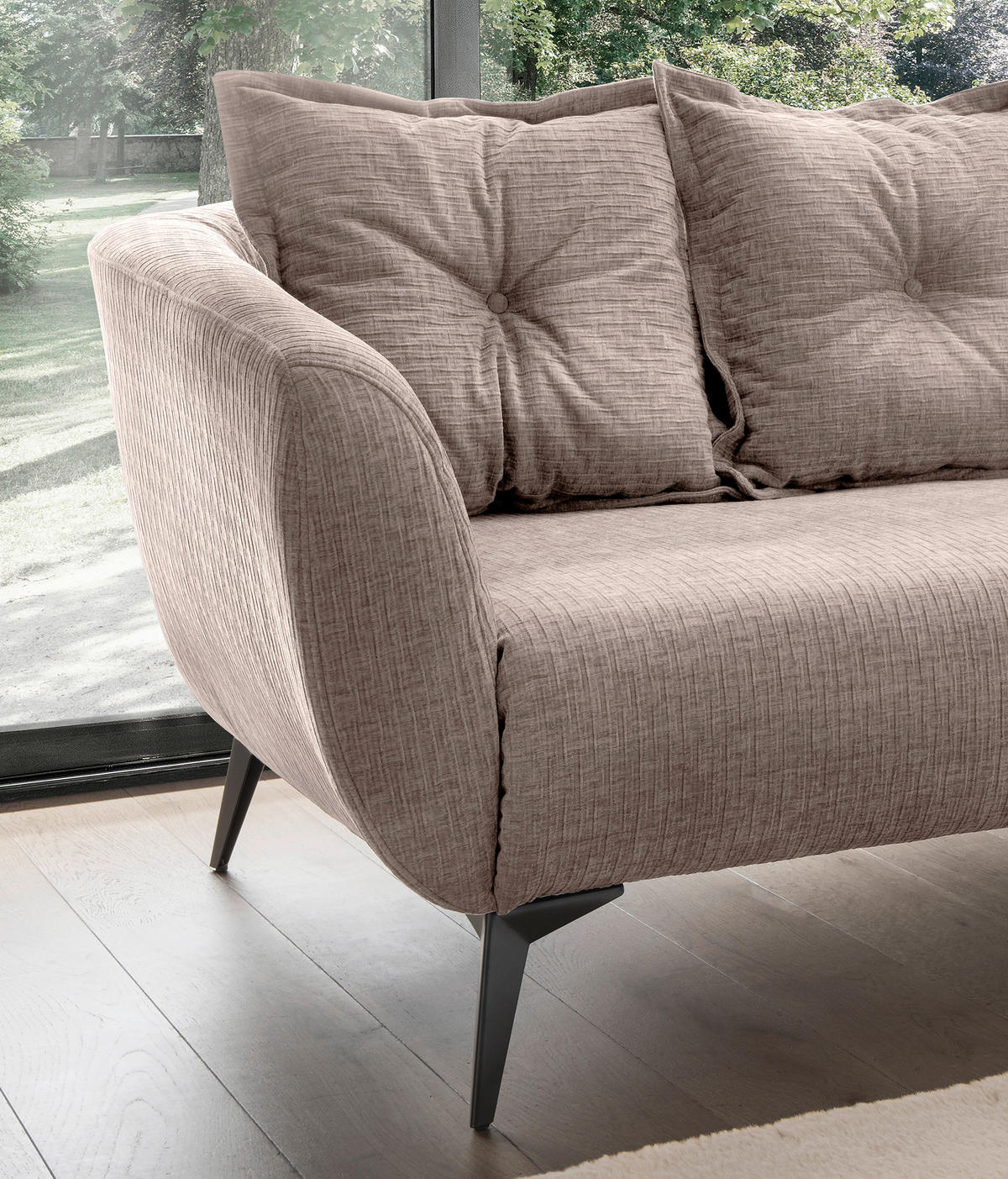 2,5-SITZER in Mikrofaser Beige  - Beige/Schwarz, Modern, Textil/Metall (196/94/103cm) - Livetastic