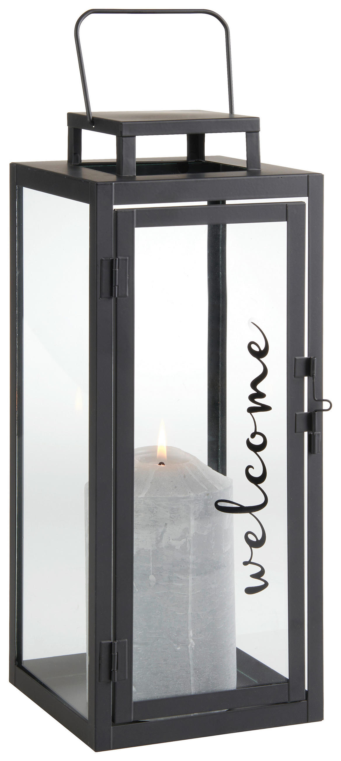 LATERNE - Transparent/Schwarz, KONVENTIONELL, Glas/Metall (16/16/41cm)