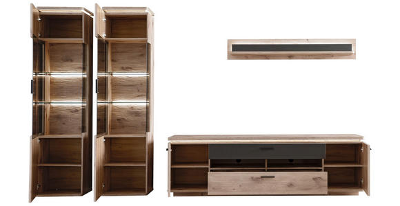 WOHNWAND  in Anthrazit, Eiche dunkel  330/208/50 cm  - Eiche dunkel/Anthrazit, KONVENTIONELL, Glas/Holzwerkstoff (330/208/50cm) - Cantus