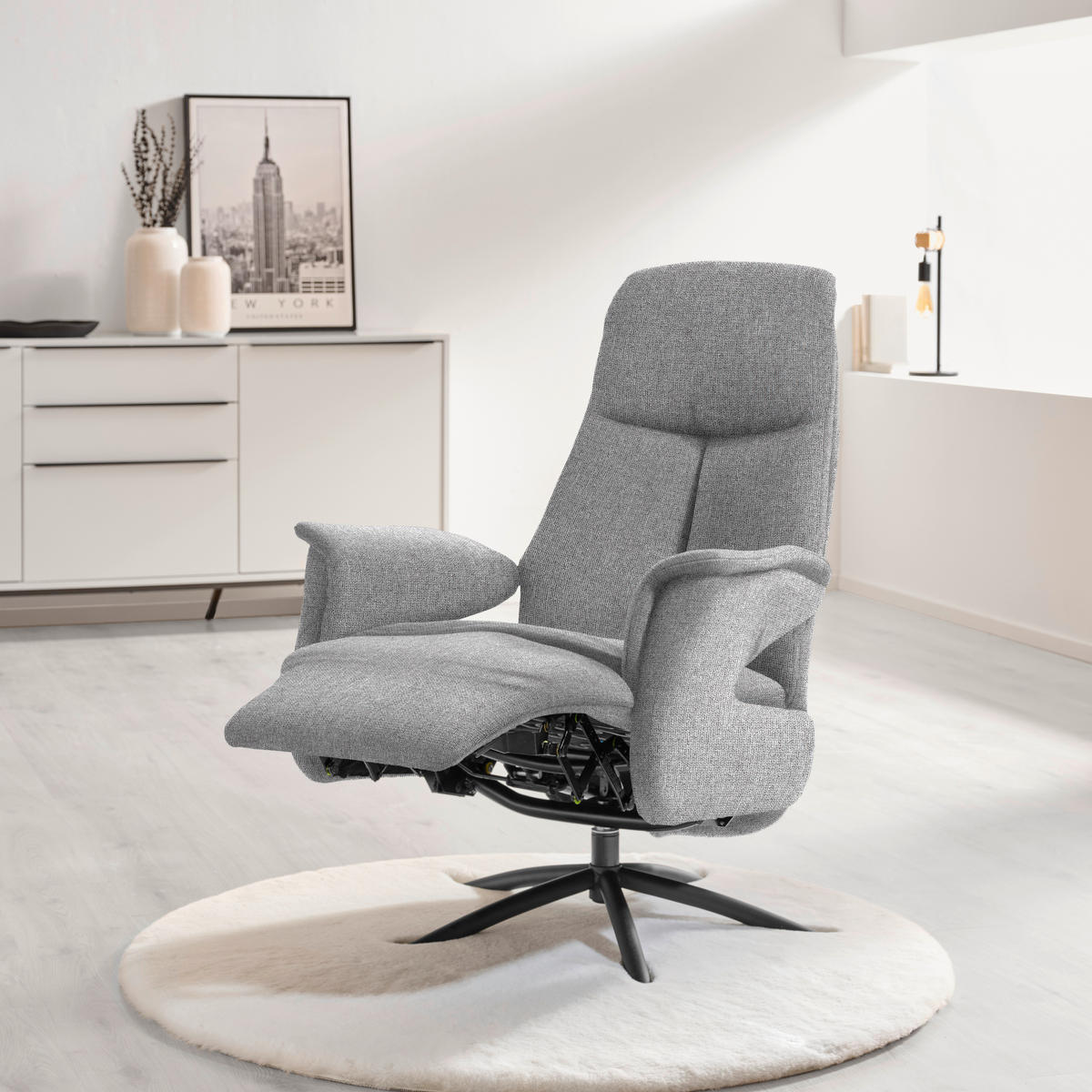 RELAXSESSEL Webstoff Relaxfunktion, Kopfteilverstellung    - Schwarz/Grau, Design, Textil/Metall (73/108/86cm) - Welnova