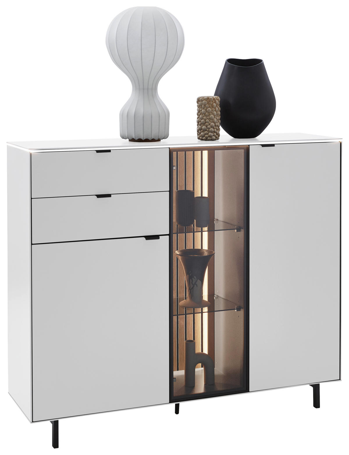 HIGHBOARD Weiss  141,2/120/40 cm  - Weiss/Schwarz, Design, Glas/Holz (141,2/120/40cm) - Dieter Knoll