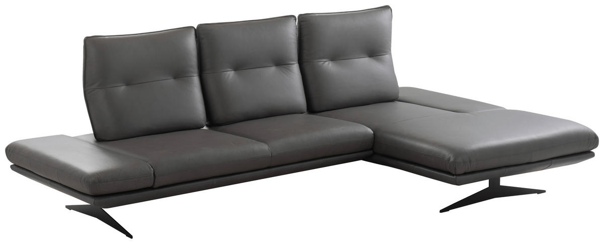 ECKSOFA  in Echtleder Dunkelgrau  291/180 cm  - Dunkelgrau/Schwarz, Design, Leder/Metall (291/180cm) - Celina Home