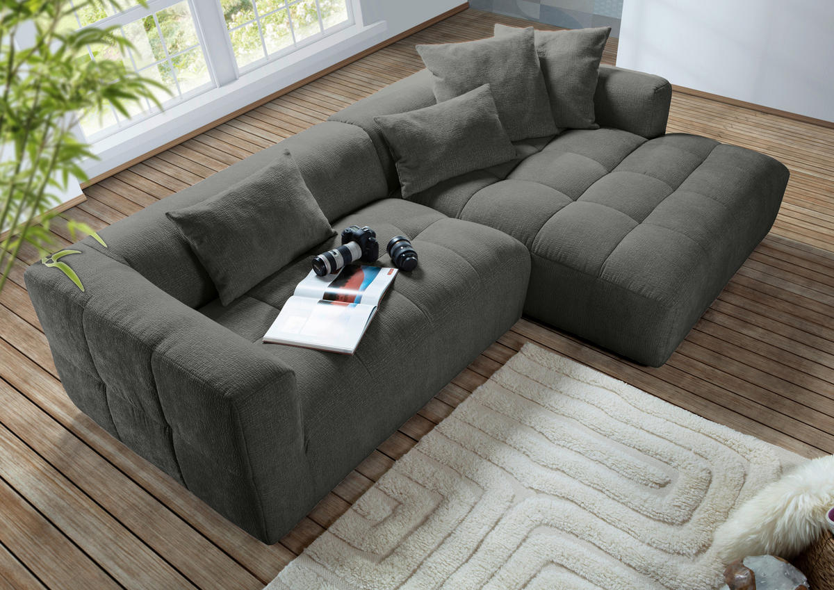 ECKSOFA in Flachgewebe Schwarz  - Schwarz, Konventionell, Kunststoff/Textil (280/170cm) - Carryhome