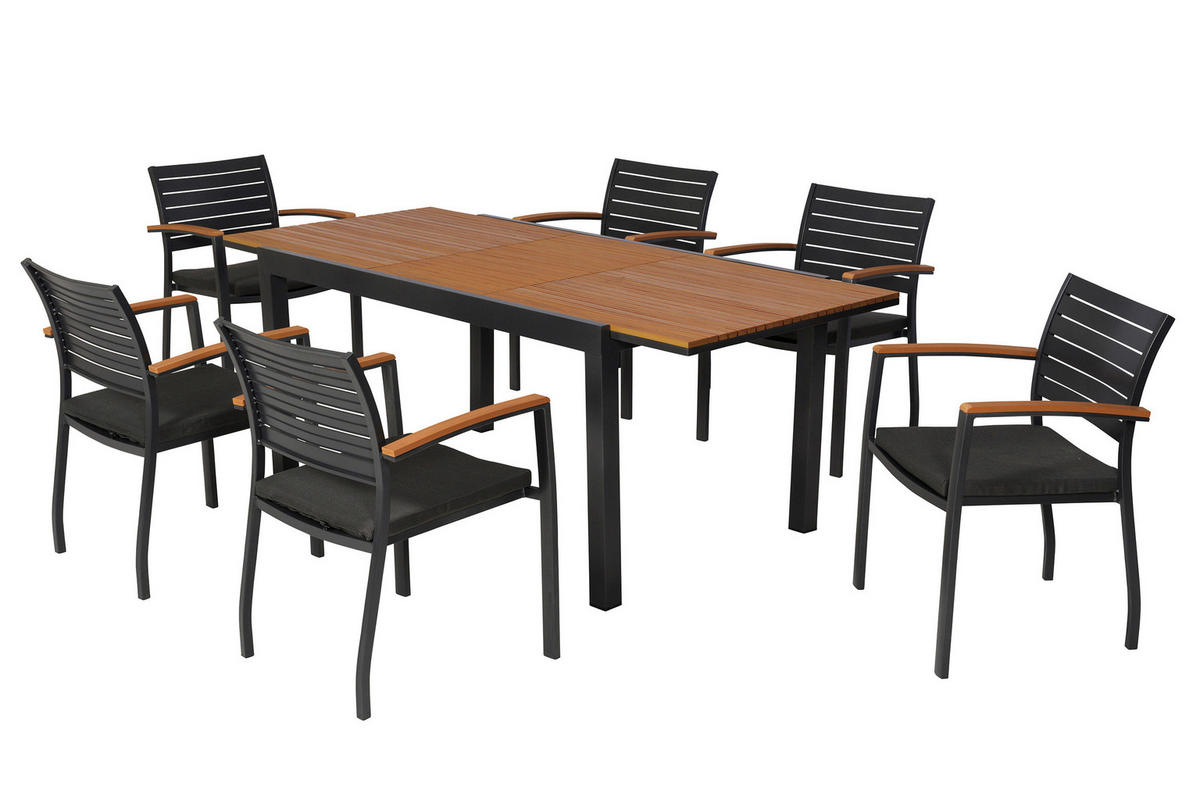 GARTENTISCHGRUPPE Aluminium  - Graphitfarben/Naturfarben, KONVENTIONELL, Kunststoff/Textil - Gardenson