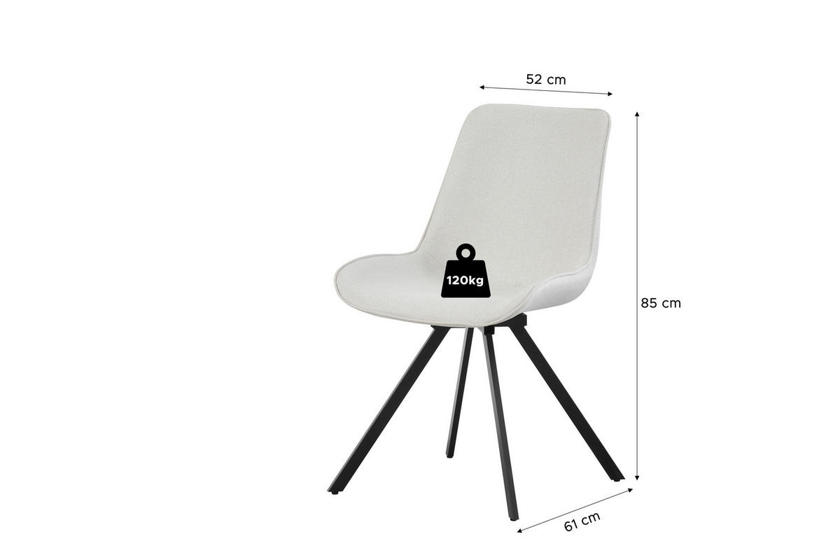 STUHL-SET 2 Stück  in Webstoff  - Creme/Schwarz, MODERN, Textil/Metall (52/85/61cm) - MID.YOU