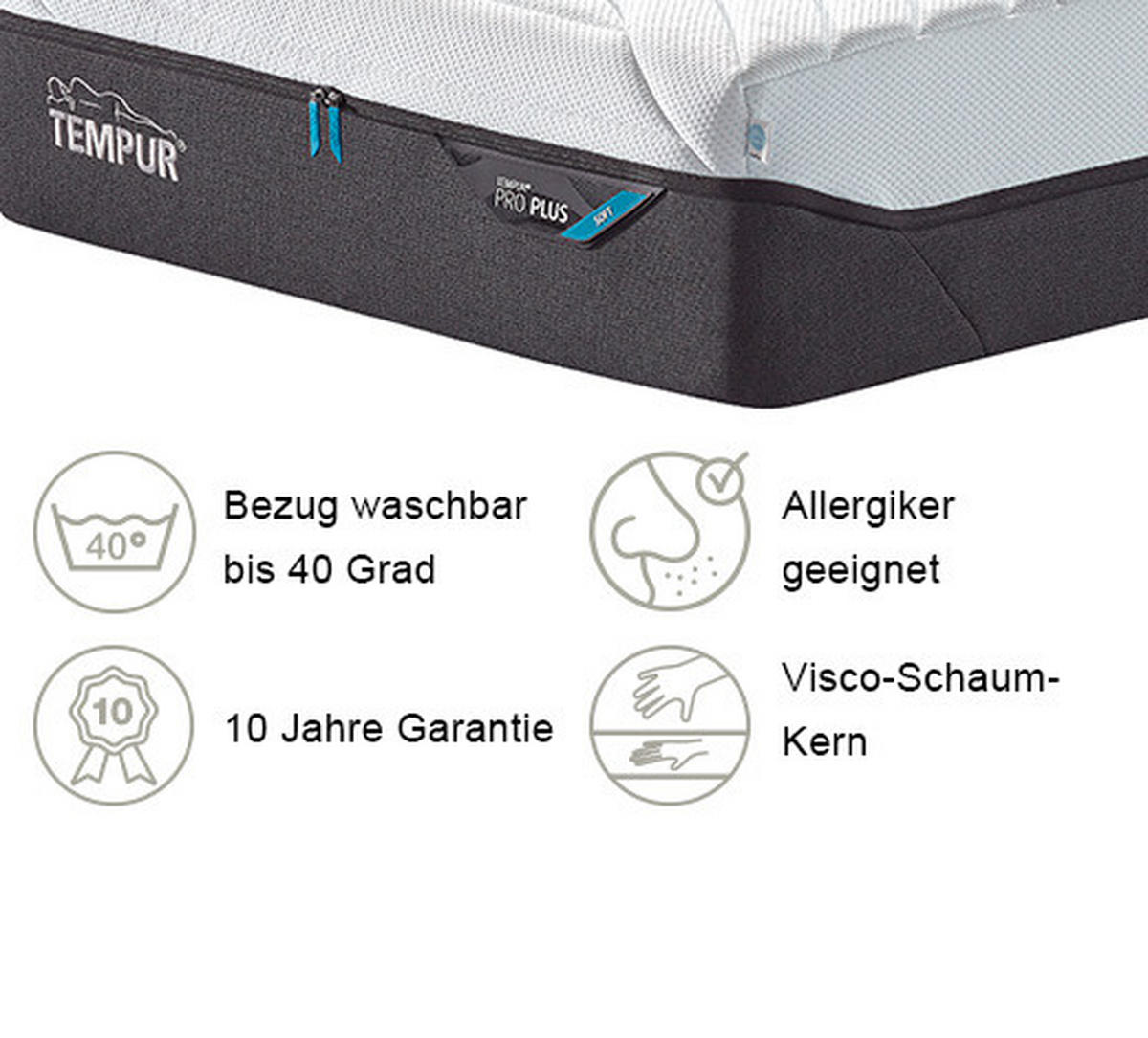 VISCOMATRTAZE PRO PLUS SOFT Pro Plus® Coolquilt 120/200 cm Höhe ca. 27 cm  - Weiss/Anthrazit, Basics, Textil (120/200cm) - Tempur