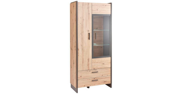 VITRINE in Eiche Artisan  - Eiche Artisan/Grau, Design, Glas/Holzwerkstoff (92/205/41cm) - Hom`in