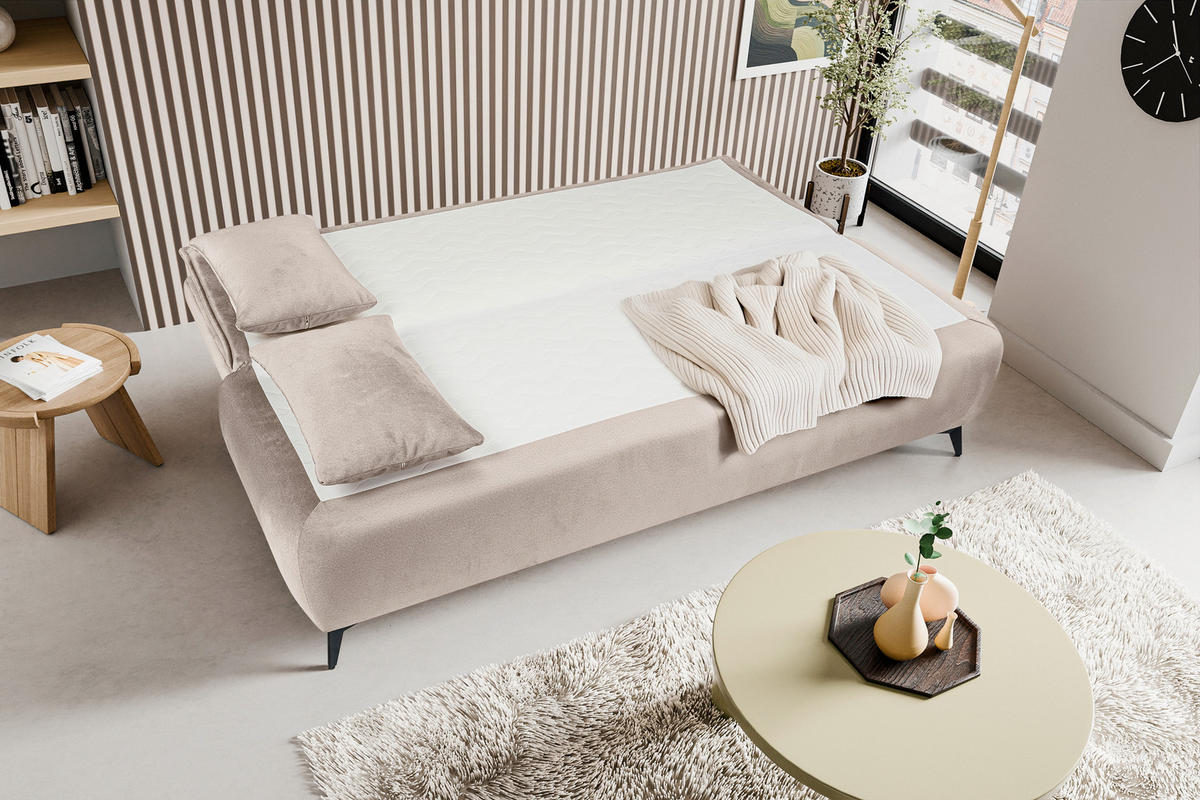 SCHLAFSOFA SENDI  mit Beige  - Beige/Schwarz, Basics, Textil/Metall (210/103/90cm) - MID.YOU