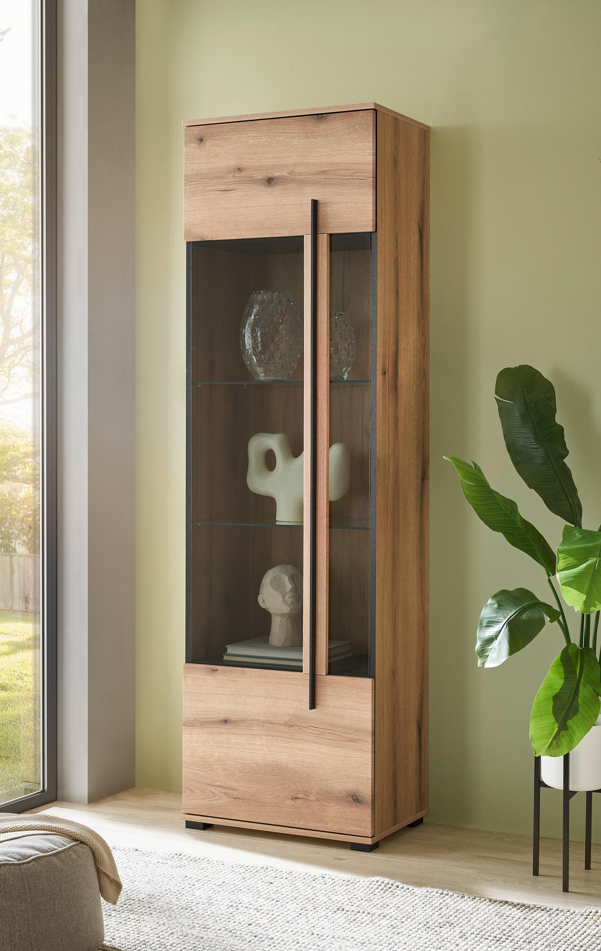 VITRINE  in Eichefarben  - Eichefarben/Schwarz, Design, Glas/Holzwerkstoff (60/200/37cm) - Livetastic