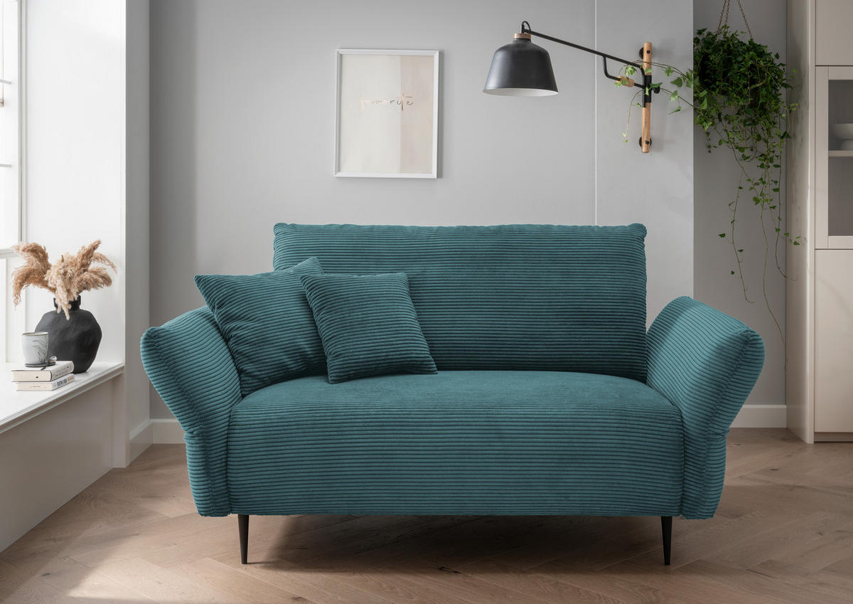 2-SITZER-SOFA in Cord Petrol  - Petrol/Schwarz, Design, Textil/Metall (163/97/102cm) - Livetastic