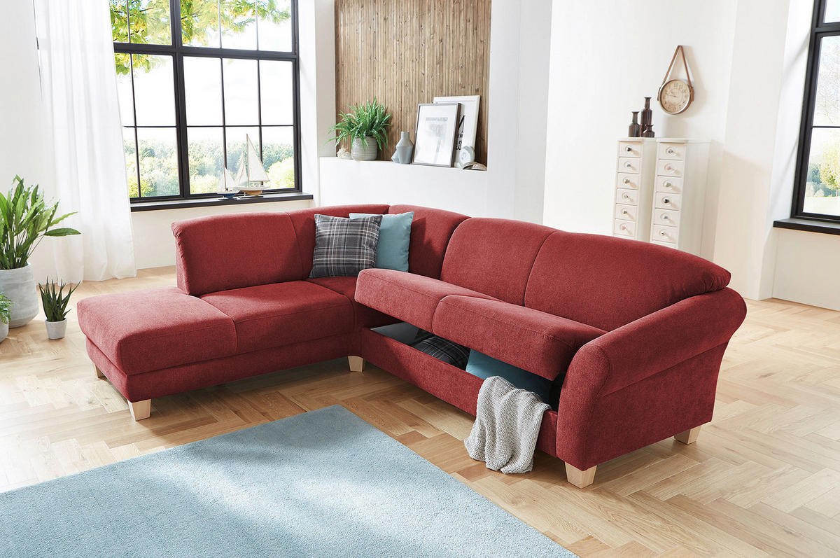 ECKSOFA in Flachgewebe Rot  - Rot/Naturfarben, Konventionell, Holz/Textil (212/257cm) - Sit & More