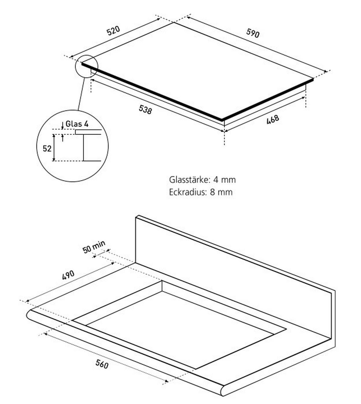 GLASKERAMIKKOCHFELD KFC161  - Schwarz, Basics, Glas (59/5,2/52cm) - Oranier