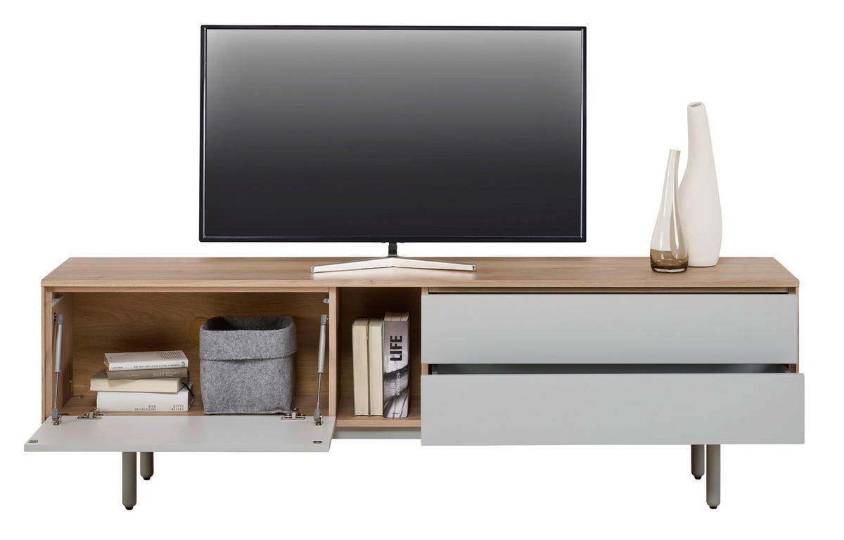TV-SZEKRÉNY 180/56/40 cm  - tölgyfa/szürke, Design, faalapú anyag/fa (180/56/40cm) - home24