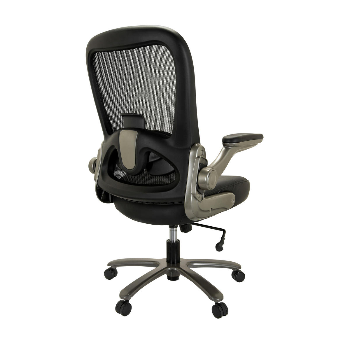 DREHSTUHL Netzbespannung Schwarz  - Silberfarben/Schwarz, Basics, Leder/Kunststoff (75/122/68cm) - MID.YOU