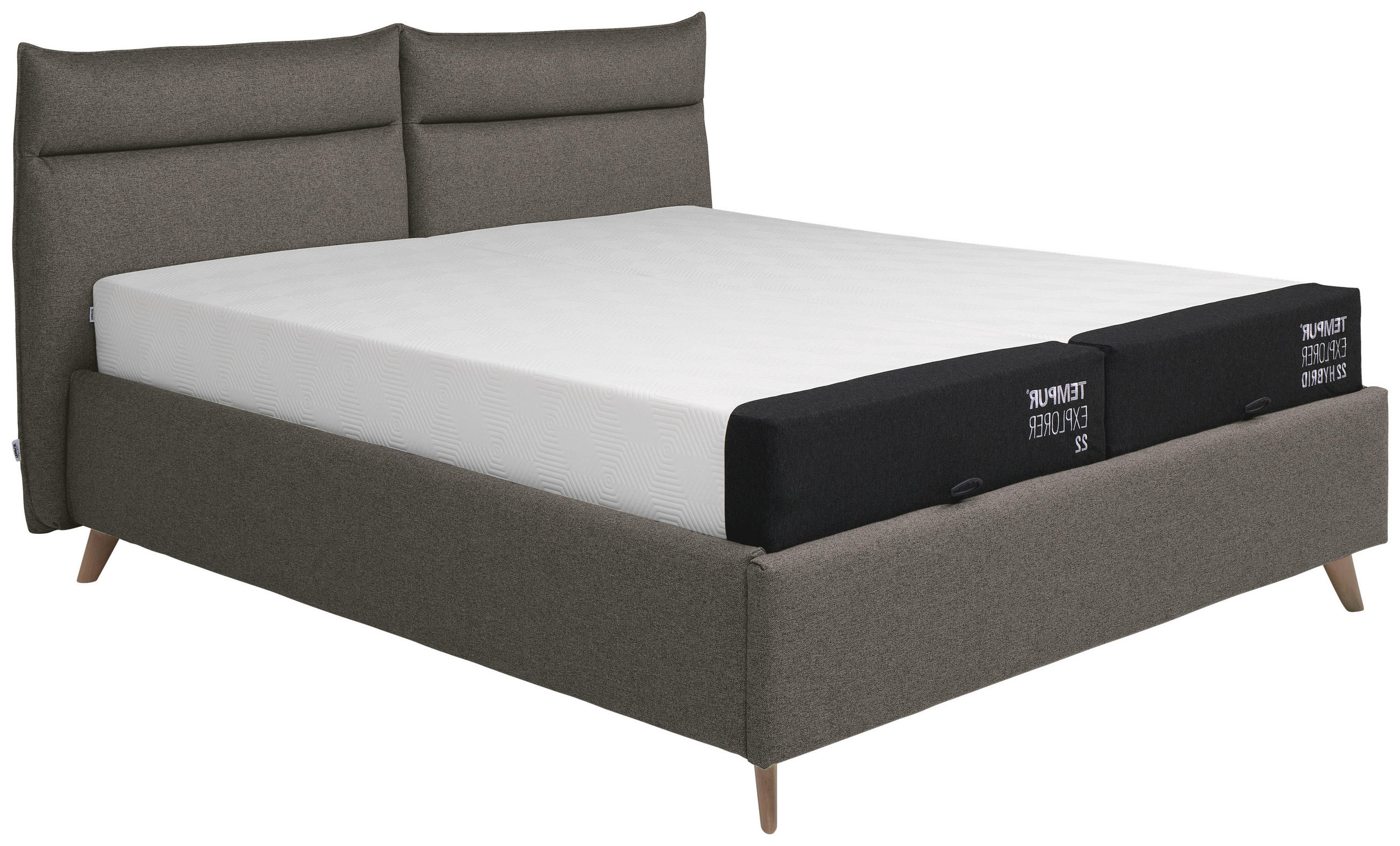 POLSTERBETT 180/200 cm  Dunkelbraun  - Graublau/Dunkelbraun, Konventionell, Holz/Textil (180/200cm) - Tempur