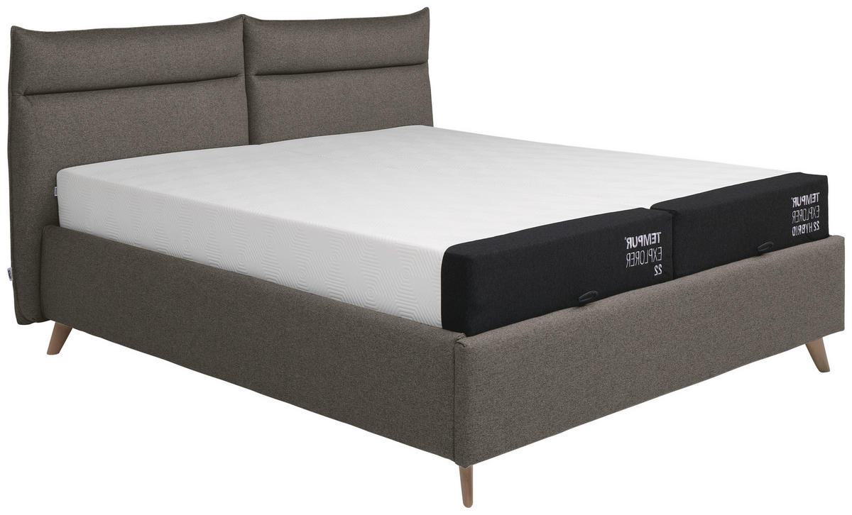 POLSTERBETT 180/200 cm  Dunkelbraun  - Graublau/Dunkelbraun, Konventionell, Holz/Textil (180/200cm) - Tempur