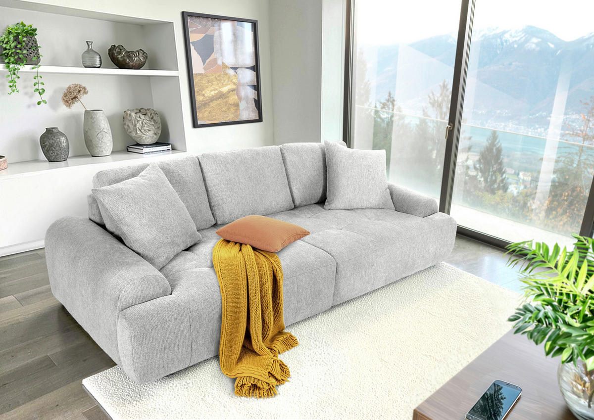 BIGSOFA Flachgewebe Beige  - Beige/Schwarz, KONVENTIONELL, Kunststoff/Textil (276/95/130cm) - Carryhome