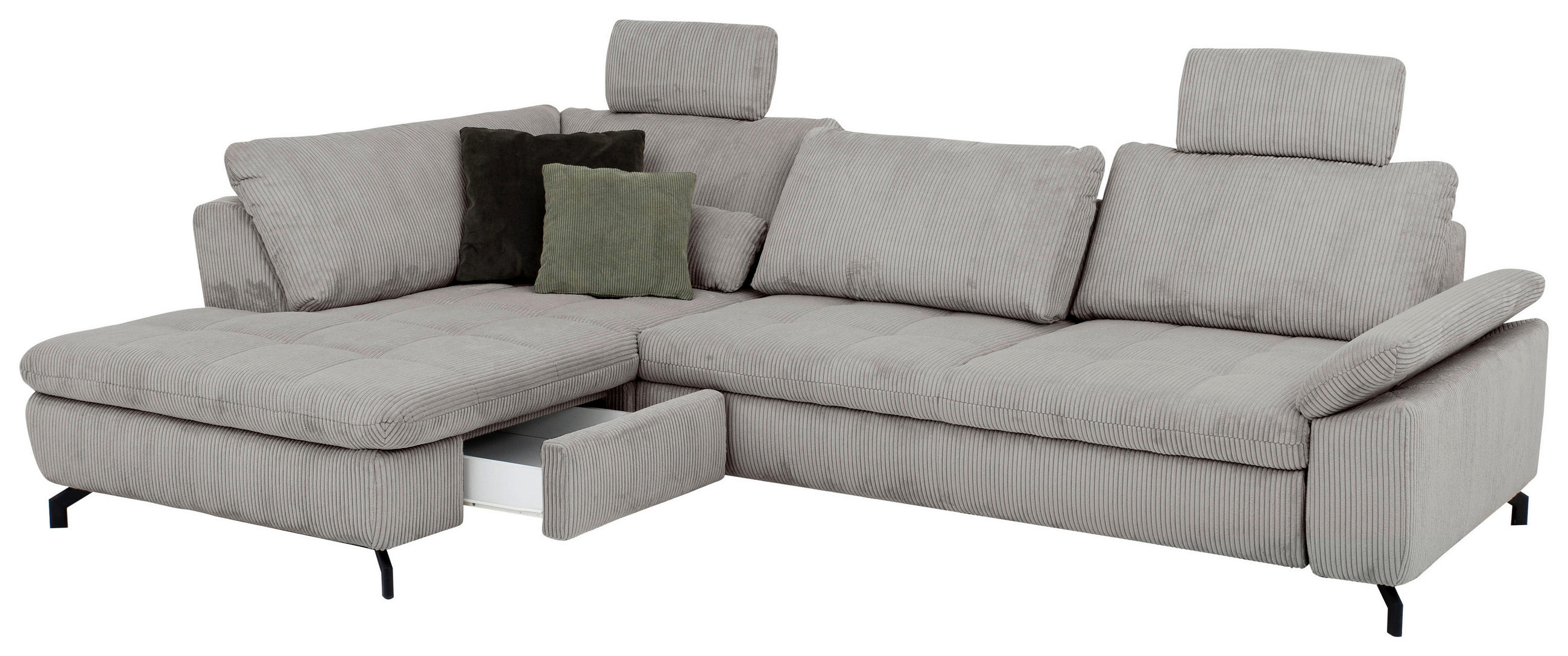 ECKSOFA inkl. Funktionen Sense Grau Cord, Velours  - Schwarz/Grau, Design, Textil/Metall (197/291cm) - Beldomo Style