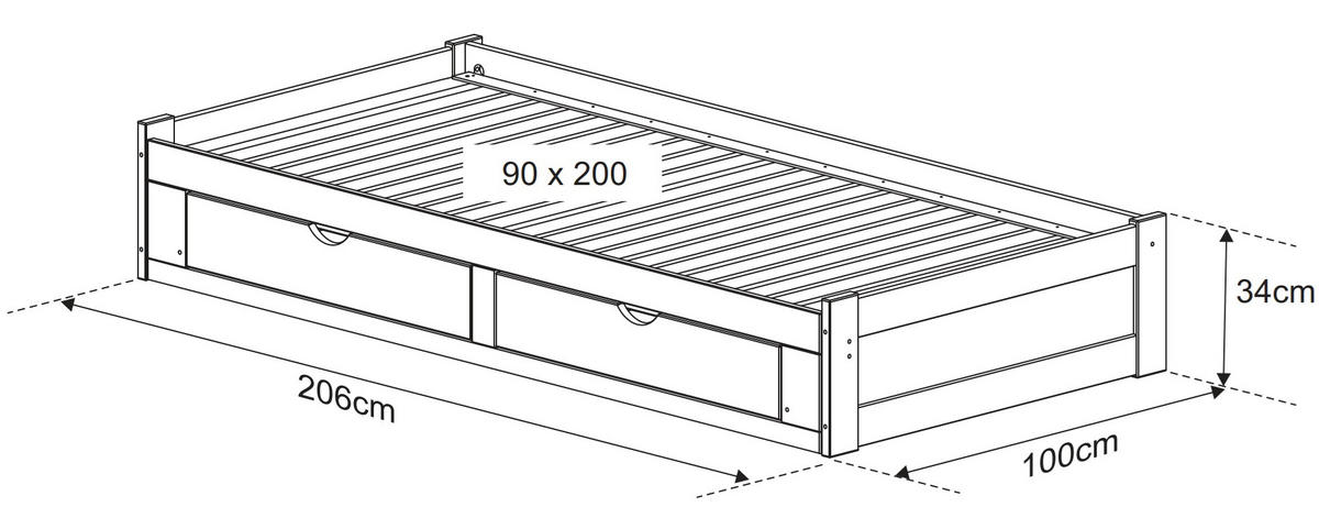 AUSZIEHBETT 90/200 cm  in Weiß  - Weiß, MODERN, Holz/Holzwerkstoff (90/200cm) - MID.YOU