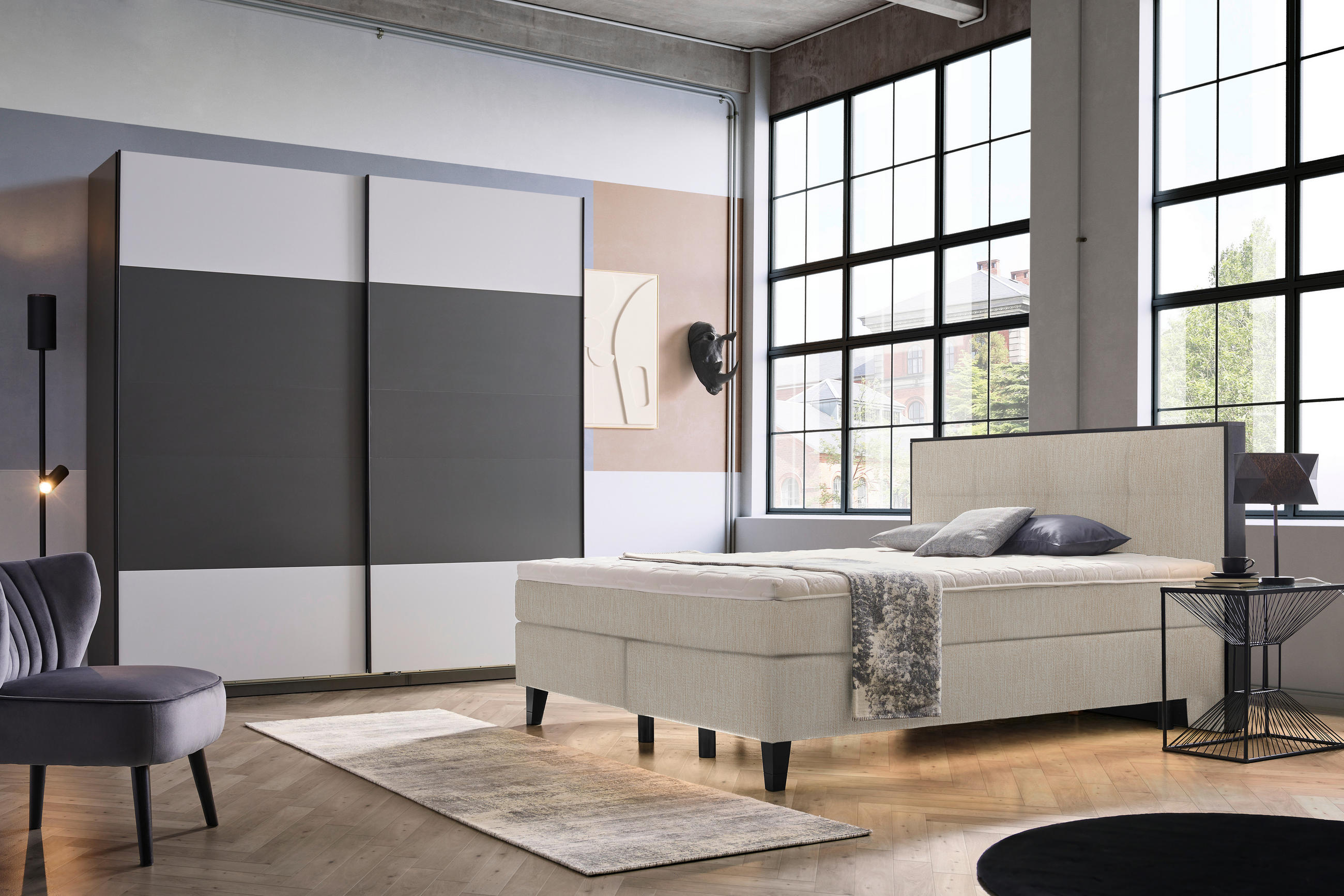 BOXSPRINGBETT 200/200 cm  in Taupe  - Taupe/Schwarz, Design, Holz/Textil (200/200cm) - Hom`in