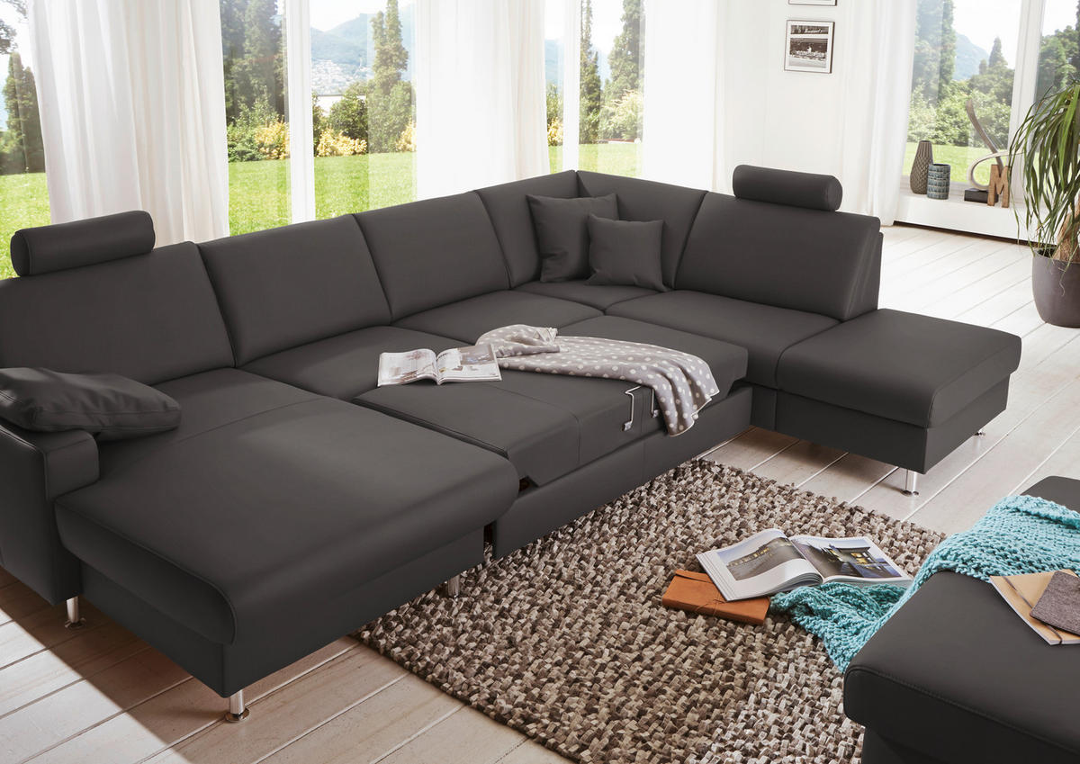 WOHNLANDSCHAFT in Echtleder Grau  - Alufarben/Grau, Design, Leder/Metall (165/339/233cm) - Beldomo Premium