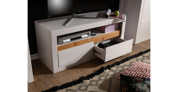 LOWBOARD Kiefer massiv lackiert, gebeizt Weiß, Eichefarben - Eichefarben/Weiß, KONVENTIONELL, Holz (115/49/42cm) - Linea Natura