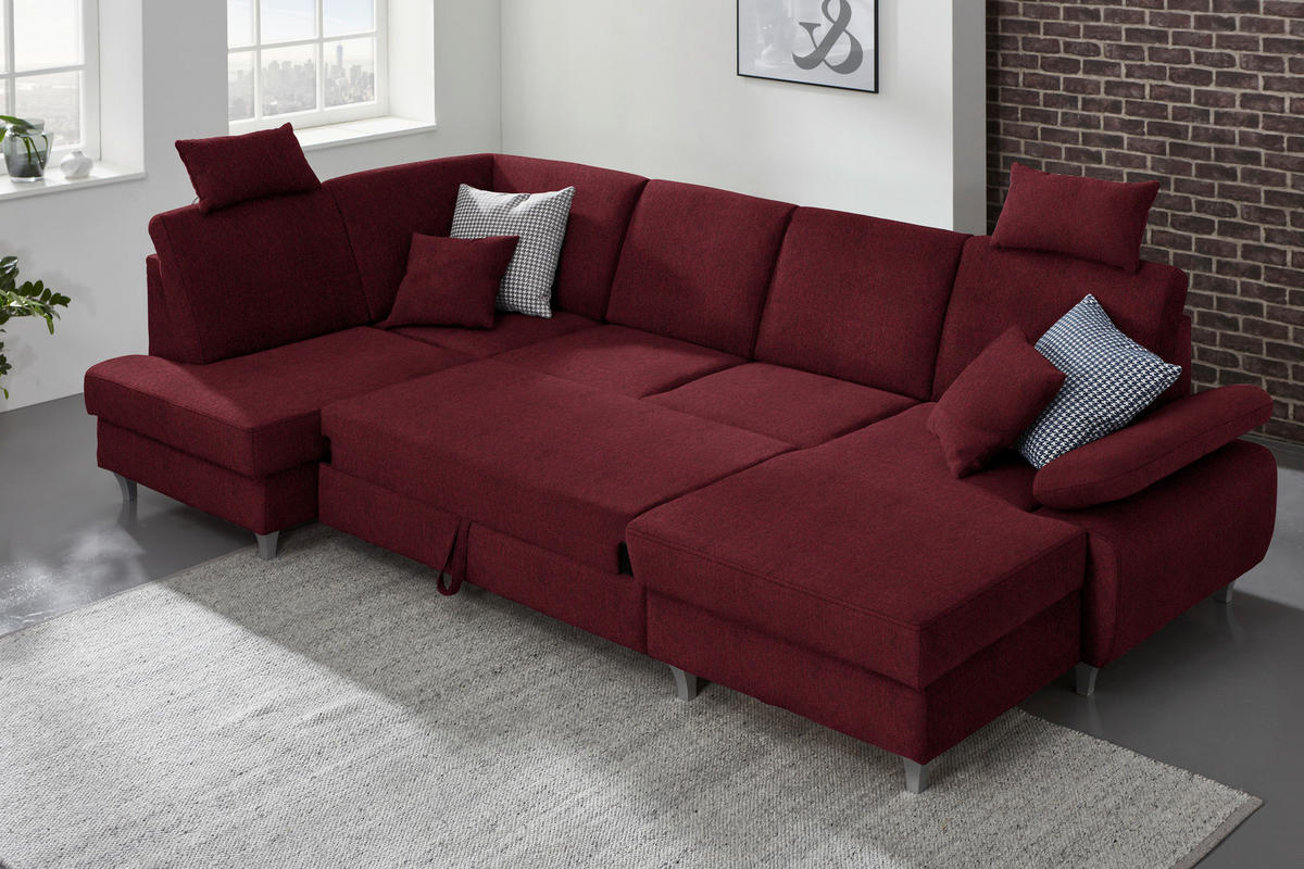 WOHNLANDSCHAFT in Webstoff Rot  - Silberfarben/Rot, Konventionell, Holz/Textil (186/322/167cm) - Cantus