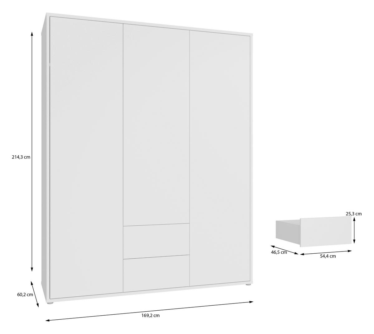 DREHTÜRENSCHRANK 169/214/60 cm,  in Weiß, 3-türig  - Weiß, Trend, Holzwerkstoff (169/214/60cm) - Carryhome