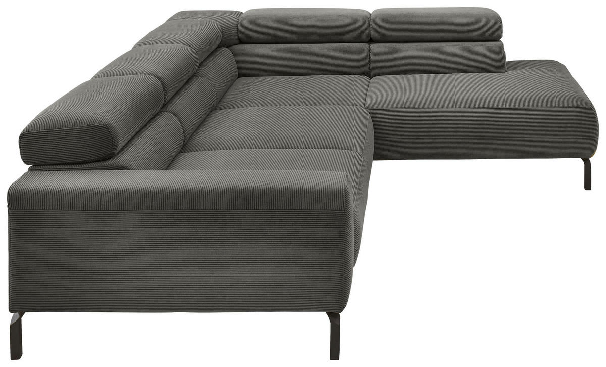 ECKSOFA in Feincord Anthrazit  - Anthrazit/Schwarz, Design, Textil/Metall (273/219cm) - Pure Home Comfort